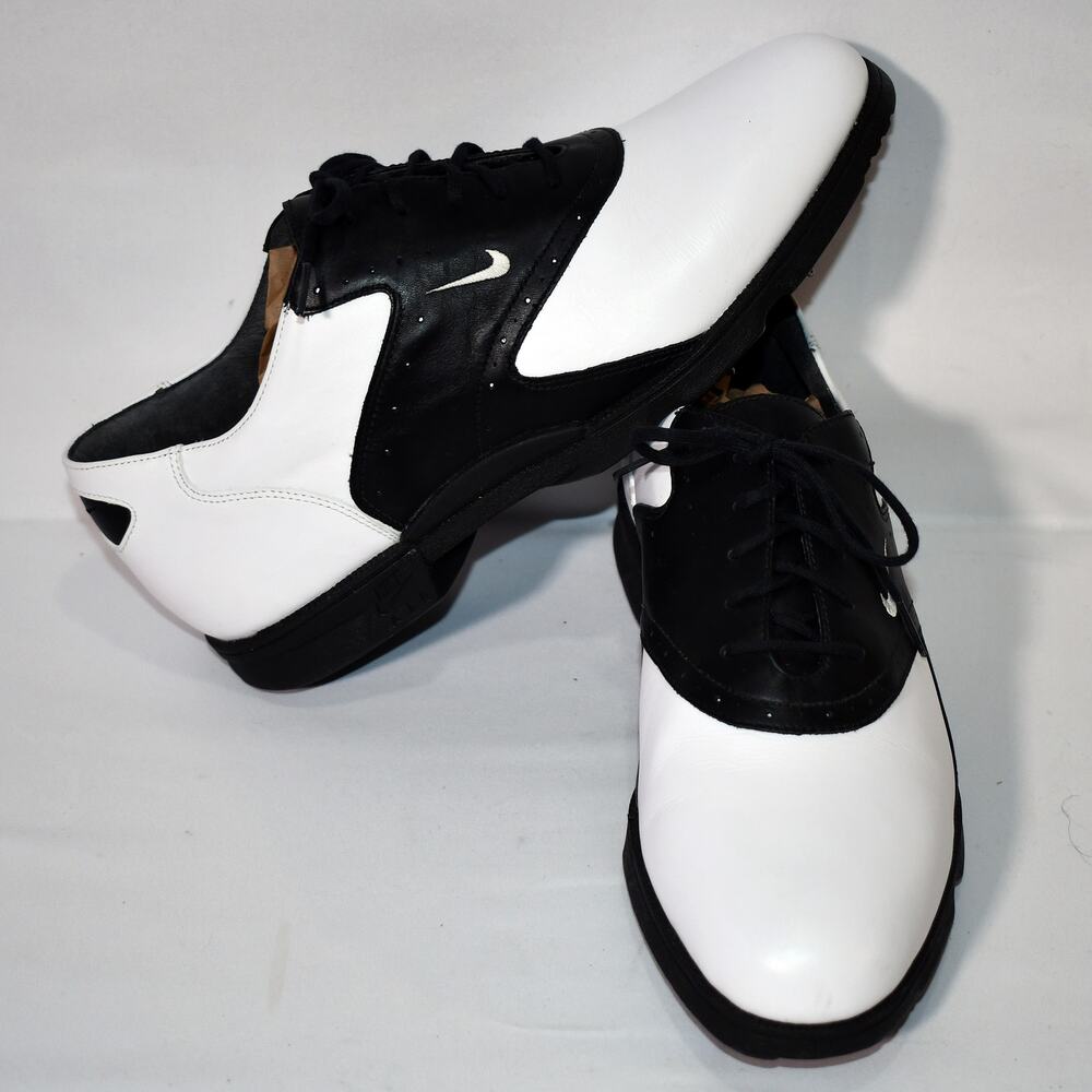 Nike Air Classic Plus White Black Golf Shoes Real Leather Men's Size 11.5 Spikes